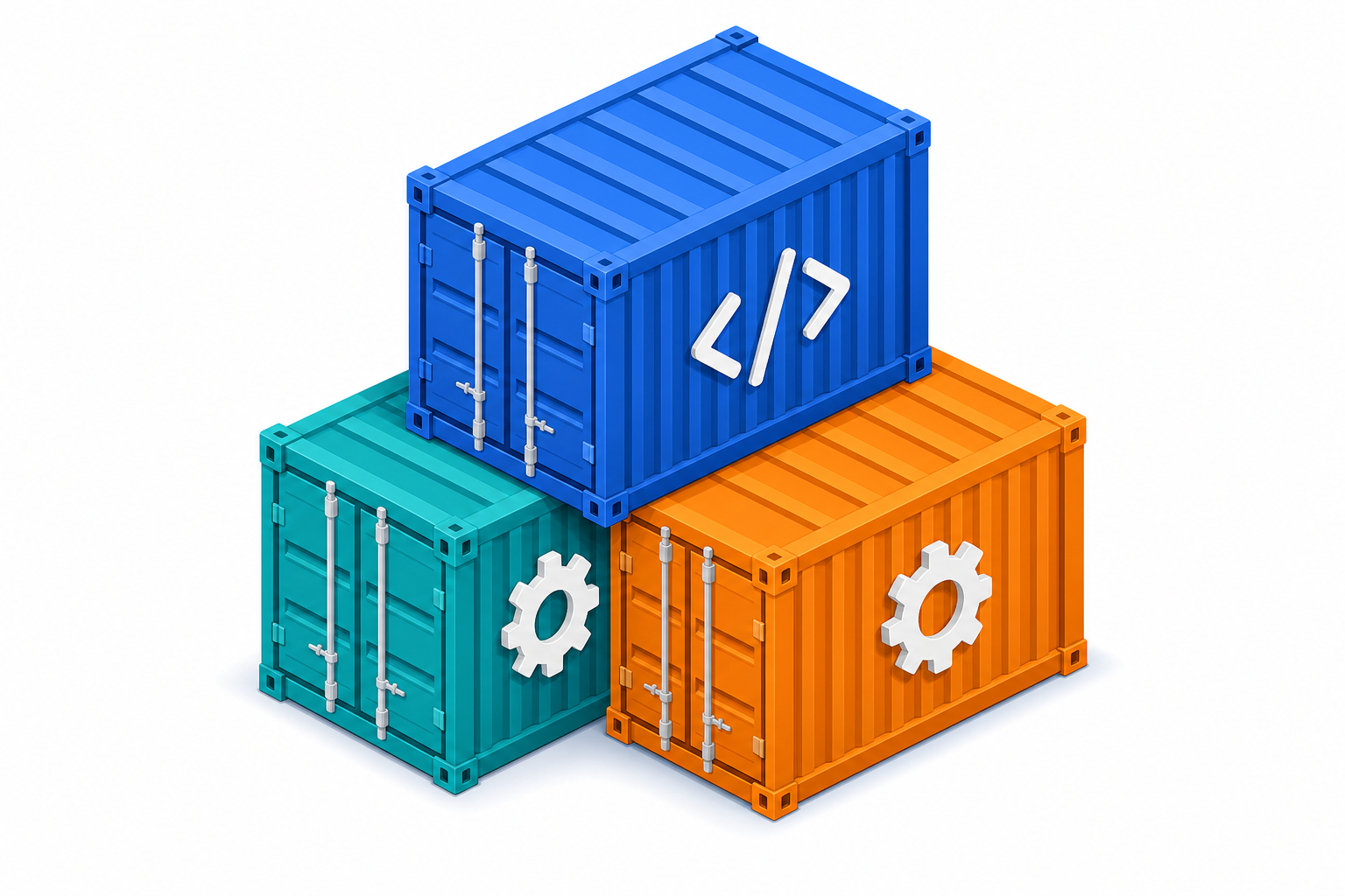 Stacked Docker containers representing isolated application workloads
